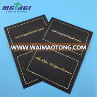 Custom black thank you card gold foil logo printing, greeting card with envelops packaging